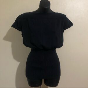 Worthington Black Ribbed Silk/Nylon/Viscose Short Sleeved Top XL